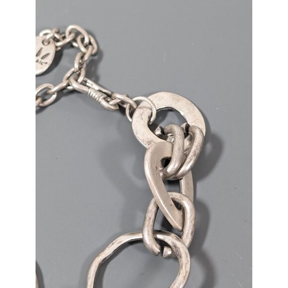 Mozaic Silver TOne Green Glass Charm Chain Bracelet Chunky Boho 8.5-11" - Picture 4 of 7